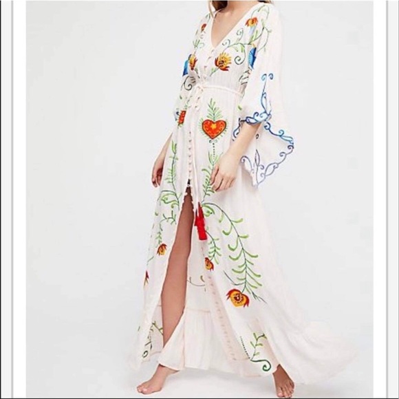 Bohemian Embroidered Hearts Magic Long Maxi Gown In White, 5 Star ⭐️ Fav Duster - Picture 8 of 15